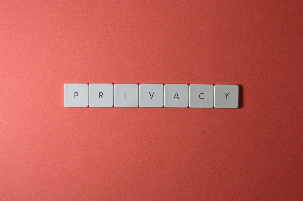 Letras formando a palavra “PRIVACY” sobre fundo vermelho, em referência à proteção de dados e à privacidade.